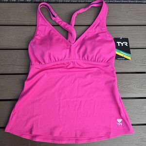 TYR Women's Solid Barbie Pink V-neck Swim Tankini  SZ M (8) NEW